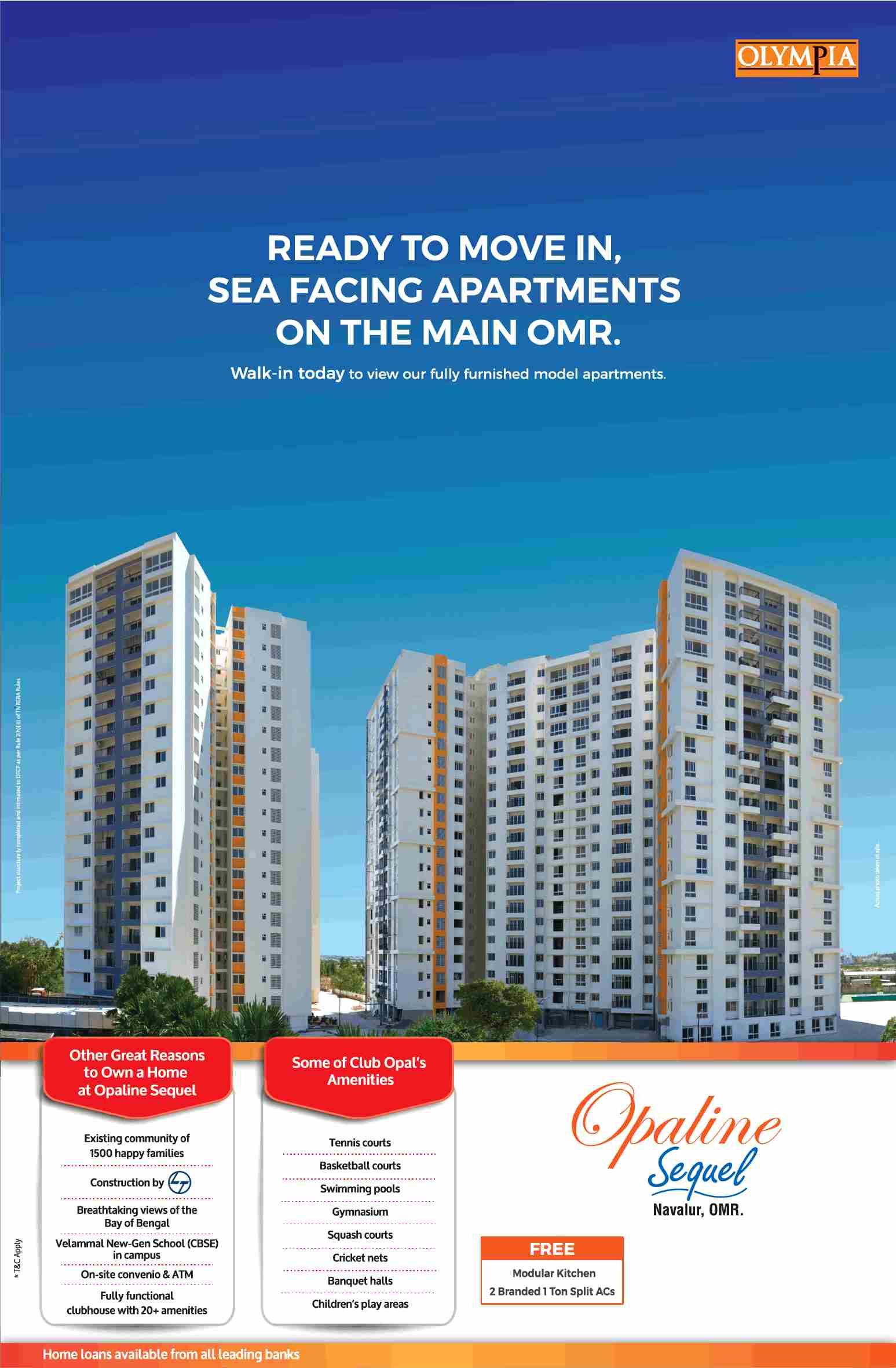 Book ready to move sea facing apartments at Olympia Opaline Sequel in Chennai Update